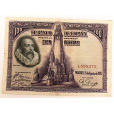 SPAIN 1928 . ONE  HUNDRED 100 PESETAS BANKNOTE